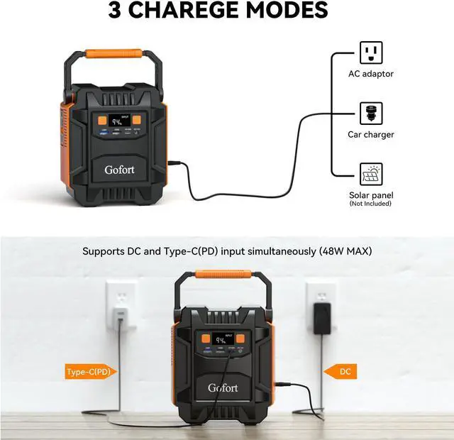 Alt view image 4 of 6 - Gofort 200w Portable Power Station Power Bank Solar Generator Ac 200w -dc 120w L-type-c 18w-qc3.0-5w Led For Camping, Back Up Power, Cpap Battery