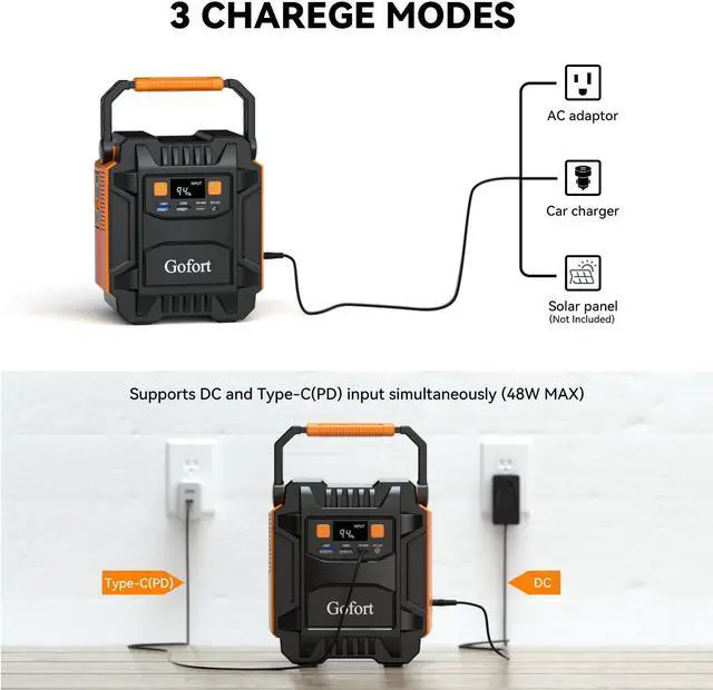 Alt view image 4 of 6 - Gofort 200W Portable Power Station Power Bank Solar Generator AC 200W /DC 120W l/Type-C 18W/QC3.0/5W LED For Camping, Back up Power, CPAP Battery