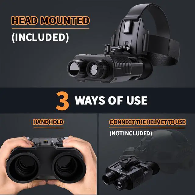 Alt view image 2 of 2 - Night Vision Binoculars Goggles Infrared Digital Head Mount Built-in Battery Rechargeable Hunting Camping Equipment 1080P Video