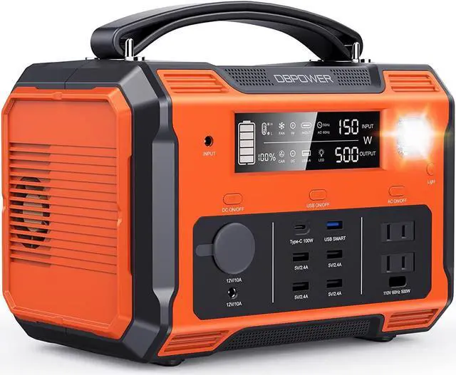 Main image of DBPOWER Portable Power Station 505Wh 500W (Peak 1000W) Outdoor Generator Mobile Lithium Battery Pack with 110V AC Outlet (Solar Panel Not Included) SOS LED for Road Trip Camping Outdoor Adventure