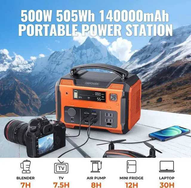 Alt view image 3 of 7 - DBPOWER Portable Power Station 505Wh 500W (Peak 1000W) Outdoor Generator Mobile Lithium Battery Pack with 110V AC Outlet (Solar Panel Not Included) SOS LED for Road Trip Camping Outdoor Adventure