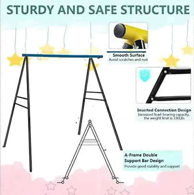 Alt view image 2 of 6 - Swing Frame,A-Frame Swing Stand with Ground Nail, Heavy Duty Metal Swing Frame, Fits for Most Swings & Yoga Swing, Anti-Rust and Good Stability