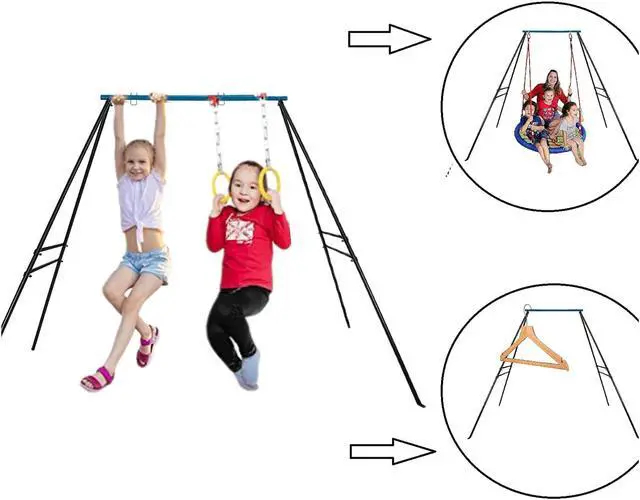 Alt view image 3 of 6 - Swing Frame,A-Frame Swing Stand with Ground Nail, Heavy Duty Metal Swing Frame, Fits for Most Swings & Yoga Swing, Anti-Rust and Good Stability