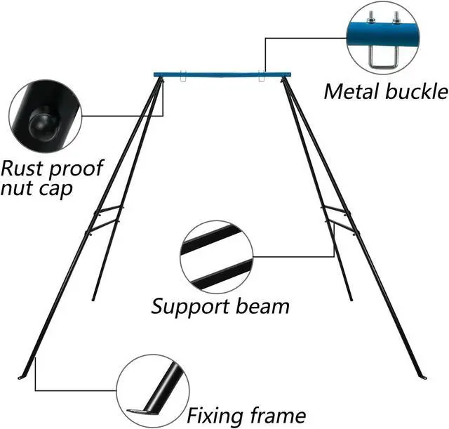 Alt view image 5 of 6 - Swing Frame,A-Frame Swing Stand with Ground Nail, Heavy Duty Metal Swing Frame, Fits for Most Swings & Yoga Swing, Anti-Rust and Good Stability