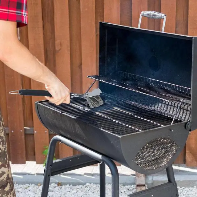 Alt view image 6 of 7 - BBQ Grill Cleaning Brush Stainless Steel Barbecue Cleaner Scraper 16.5in Handle Stiff Wire Bristles For Grill Cooking Grates