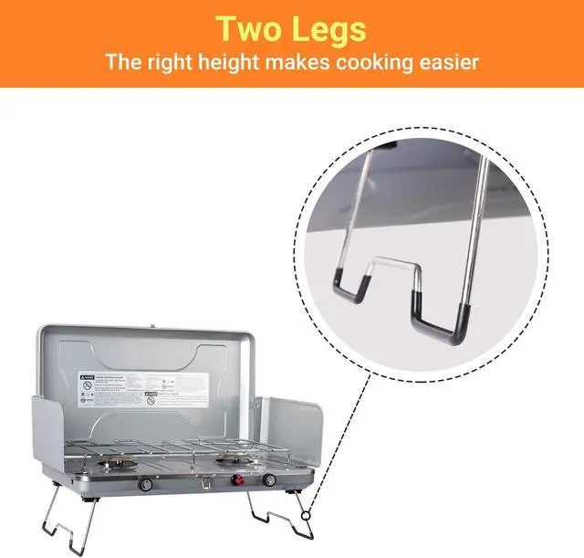Alt view image 4 of 7 - Outdoor Propane Camping Stove;  20; 000 BTUs Portable Camping Stove with 2 Burners;  Easy to Clean;  Camp Stove for Car Camping;  Tailgating;  BBQ;  Picnics and Emergency Use
