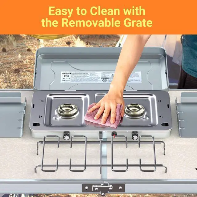 Alt view image 6 of 7 - Outdoor Propane Camping Stove;  20; 000 BTUs Portable Camping Stove with 2 Burners;  Easy to Clean;  Camp Stove for Car Camping;  Tailgating;  BBQ;  Picnics and Emergency Use