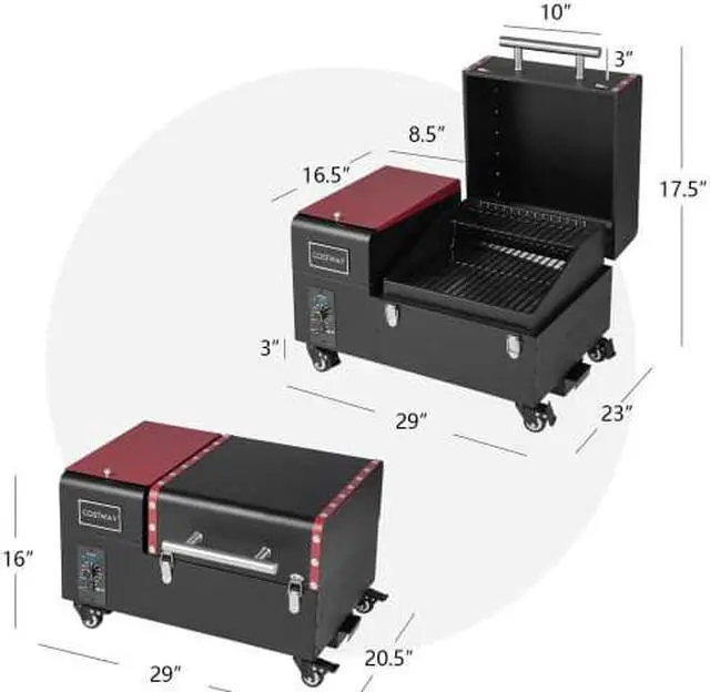 Alt view image 4 of 6 - Movable Pellet Grill and Smoker with Temperature Probe-Black