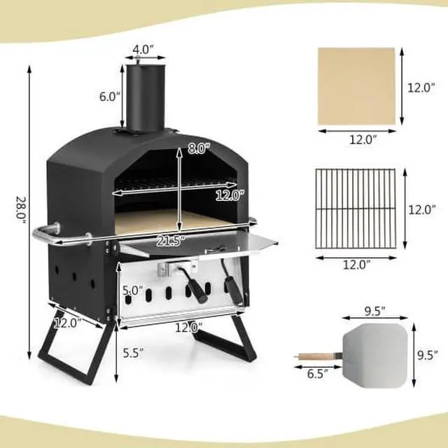 Alt view image 2 of 6 - Outdoor Pizza Oven with Anti-scalding Handles and Foldable Legs-Black