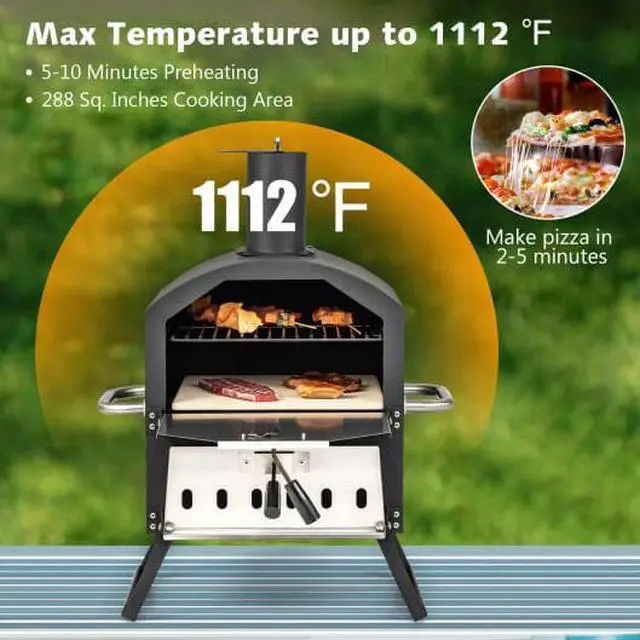 Alt view image 5 of 6 - Outdoor Pizza Oven with Anti-scalding Handles and Foldable Legs-Black