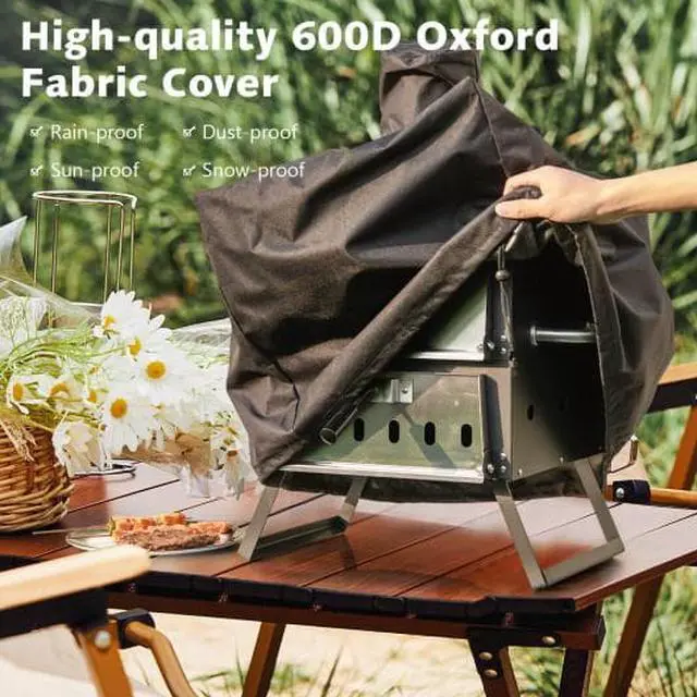 Alt view image 6 of 6 - Outdoor Pizza Oven with Anti-scalding Handles and Foldable Legs-Black