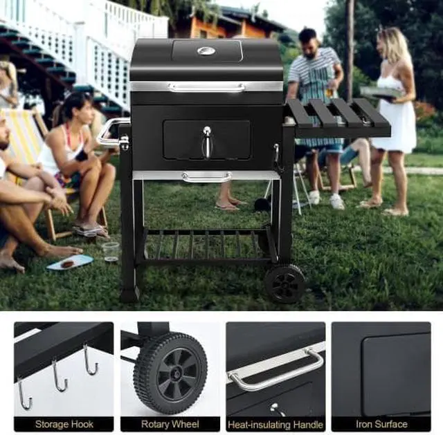Alt view image 2 of 6 - Outdoor Portable Charcoal Grill with Side Table