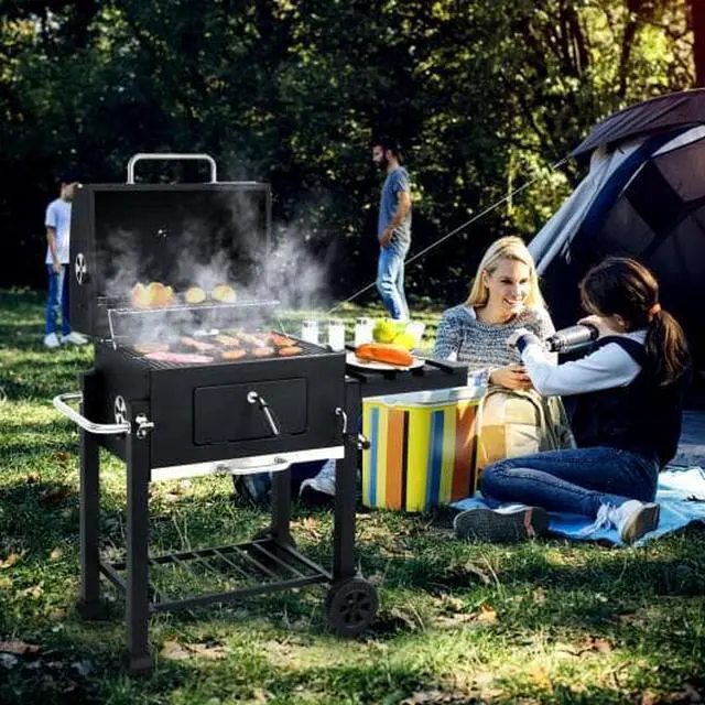 Alt view image 3 of 6 - Outdoor Portable Charcoal Grill with Side Table