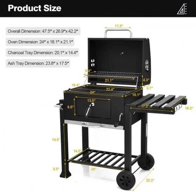 Alt view image 4 of 6 - Outdoor Portable Charcoal Grill with Side Table