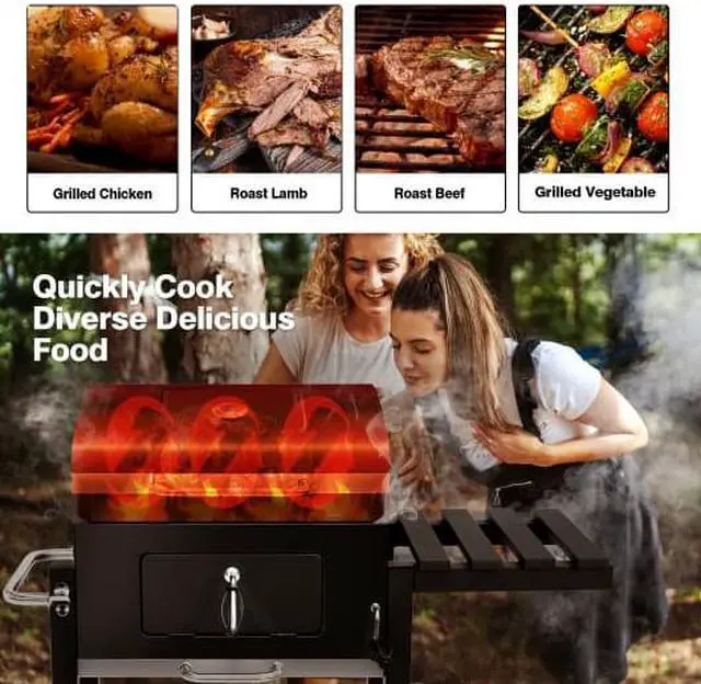 Alt view image 6 of 6 - Outdoor Portable Charcoal Grill with Side Table