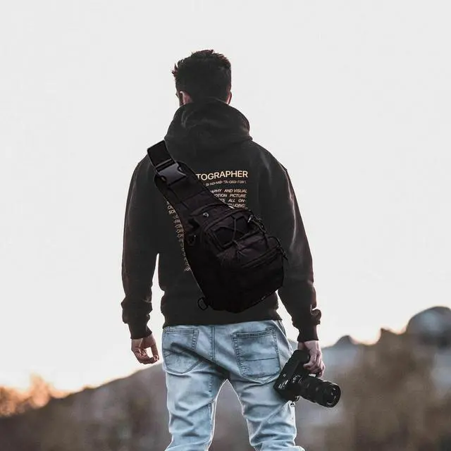 Alt view image 3 of 7 - Men Backpack Tactical Sling Bag Chest Shoulder Body Molle Day Pack Pouch Black