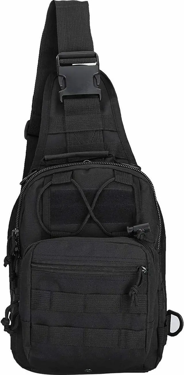Alt view image 5 of 7 - Men Backpack Tactical Sling Bag Chest Shoulder Body Molle Day Pack Pouch Black
