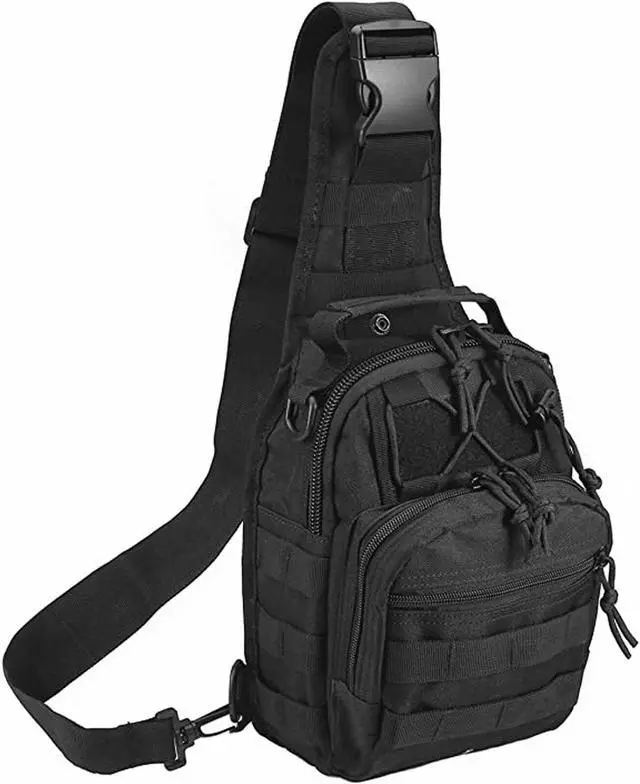Alt view image 4 of 7 - Men Backpack Tactical Sling Bag Chest Shoulder Body Molle Day Pack Pouch Black