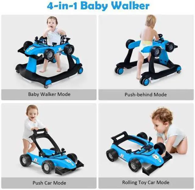 Alt view image 6 of 6 - 4-in-1 Foldable Activity Push Walker with Adjustable Height-Blue