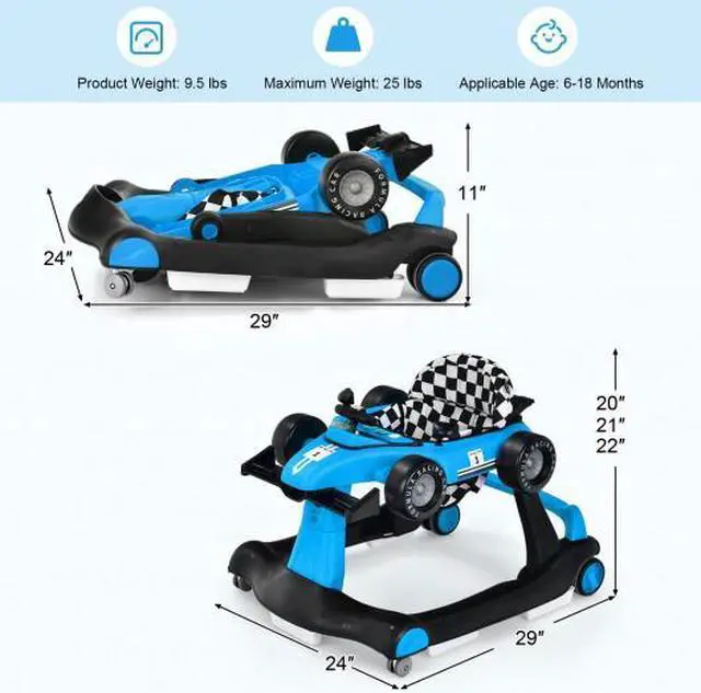 Alt view image 5 of 6 - 4-in-1 Foldable Activity Push Walker with Adjustable Height-Blue