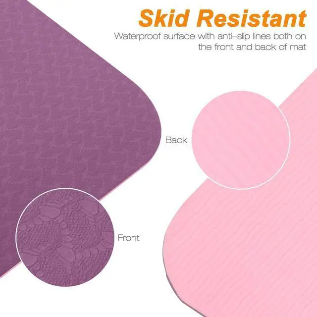 Alt view image 4 of 6 - Yoga Mat Classic 1/4 Inch Thick Pro Yoga Mat Eco Friendly Non Slip Fitness Exercise Mat with Carrying Strap-Workout Mat for Yoga, Pilates and Floor Exercises
