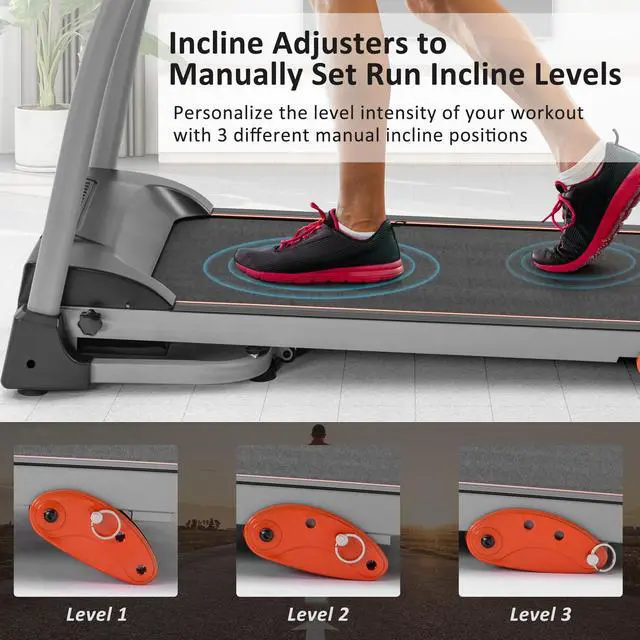 Alt view image 5 of 6 - Easy Folding Treadmill for Home Use, 1.5HP Electric Running, Jogging & Walking Machine with Device Holder & Pulse Sensor, 3-Level Incline Adjustable Compact Foldable RT