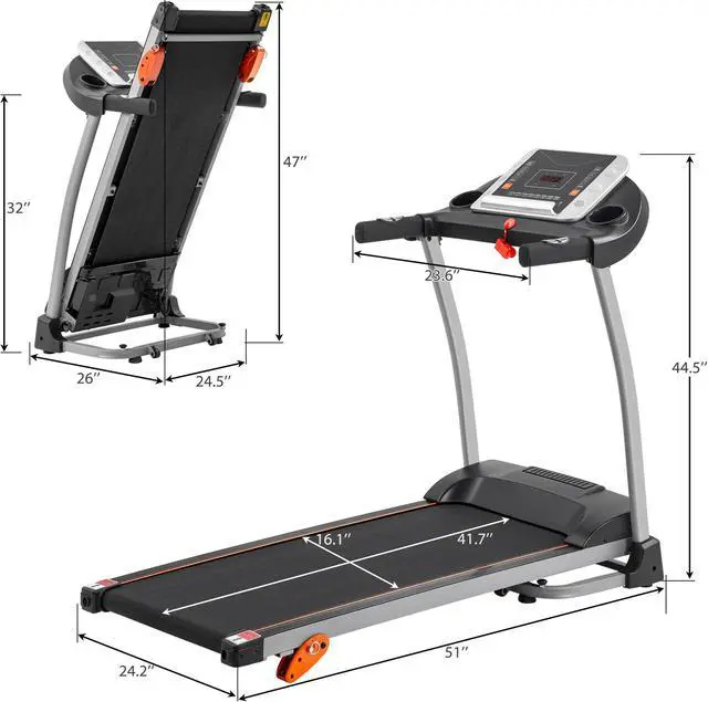 Alt view image 6 of 6 - Easy Folding Treadmill for Home Use, 1.5HP Electric Running, Jogging & Walking Machine with Device Holder & Pulse Sensor, 3-Level Incline Adjustable Compact Foldable RT