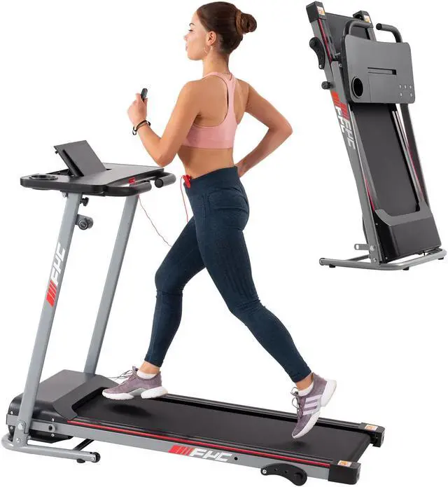 Alt view image 2 of 6 - Folding Treadmill for Home with Desk - 2.5HP Compact Electric Treadmill for Running and Walking Foldable Portable Running Machine for Small Spaces Workout, 265LBS Weight Capacity
