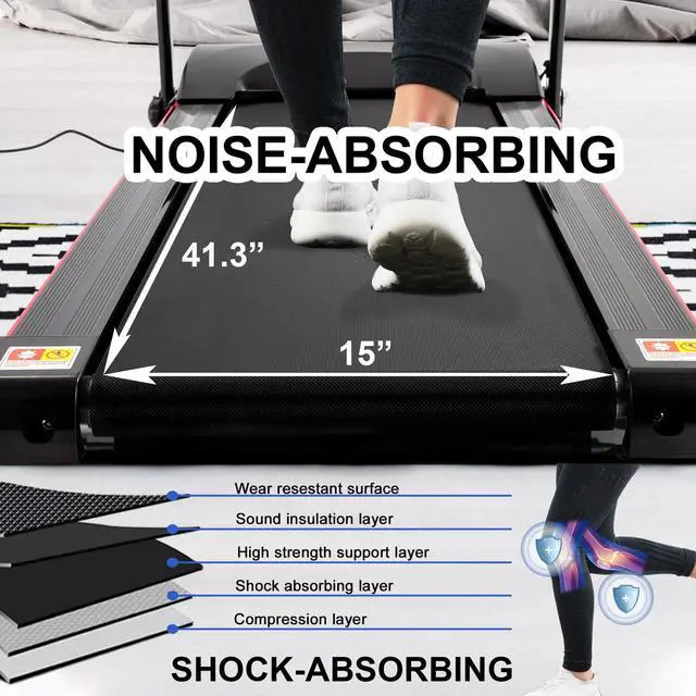 Alt view image 4 of 6 - Folding Treadmills for Home with Bluetooth and Incline, Portable Running Machine Electric Compact Treadmills Foldable for Exercise Home Gym Fitness Walking Jogging