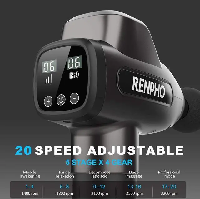 Alt view image 3 of 6 - Massage Gun, RENPHO C3 Deep Tissue Muscle Massager, Powerful Percussion Massager Handheld with Portable Case for Home Gym Workouts Equipment, Back Neck Shoulder Soreness Stiffness Knots Tension Relief