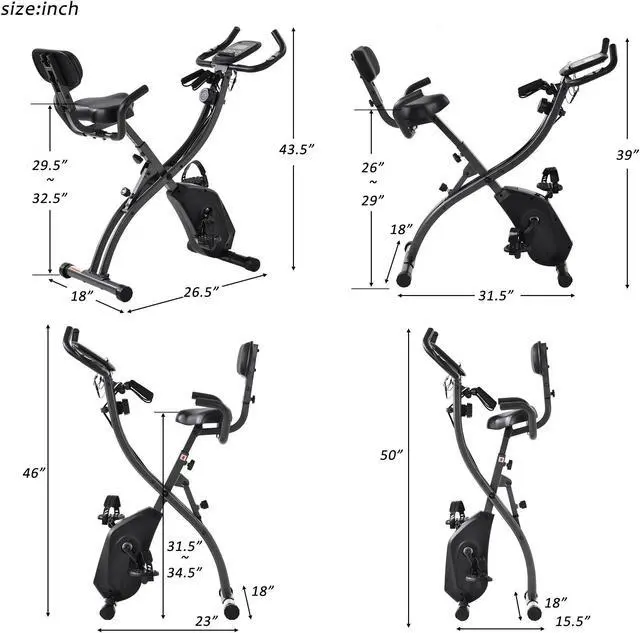 Alt view image 5 of 6 - Folding Exercise Bike-8 Levels Resistance Adjustments with 4 Expansions Degree