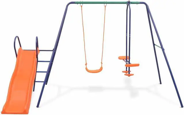 Alt view image 2 of 6 - Swing Set with Slide and 3 Seats Orange