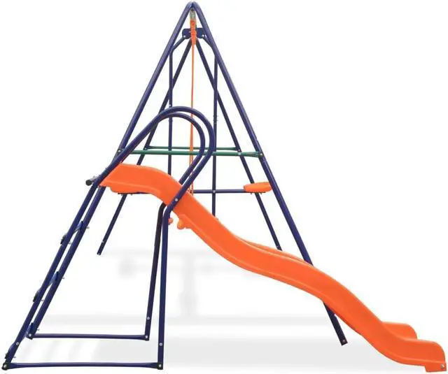 Alt view image 3 of 6 - Swing Set with Slide and 3 Seats Orange
