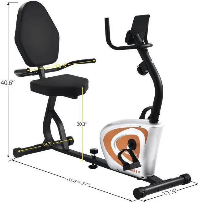 Alt view image 5 of 6 - Recumbent 8 Level Adjustable Magnetic Resistance Fitness Exercise Bicycle