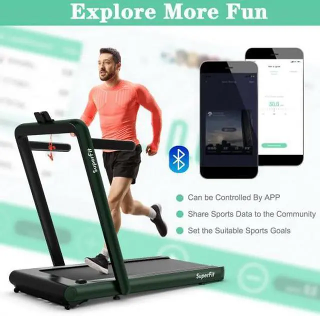 Alt view image 5 of 6 - 4.75HP 2 In 1 Folding Treadmill with Remote APP Control-Green