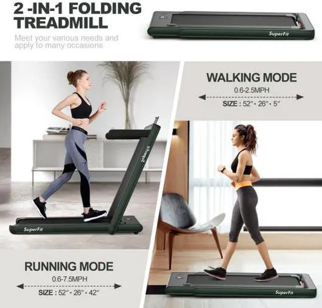 Alt view image 4 of 6 - 2-in-1 Electric Motorized Health and Fitness Folding Treadmill with Dual Display and Speaker-Green