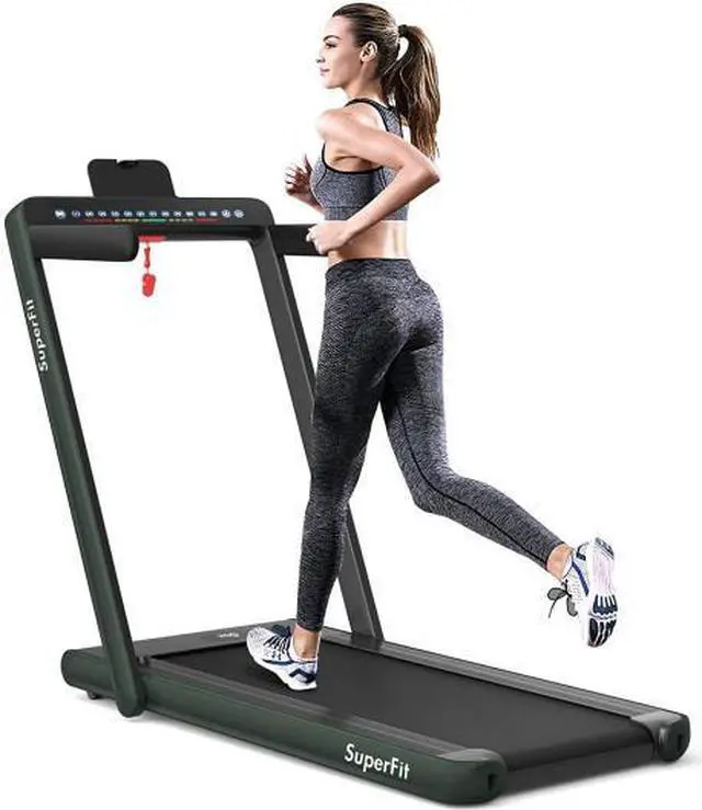 Alt view image 6 of 6 - 2-in-1 Electric Motorized Health and Fitness Folding Treadmill with Dual Display and Speaker-Green
