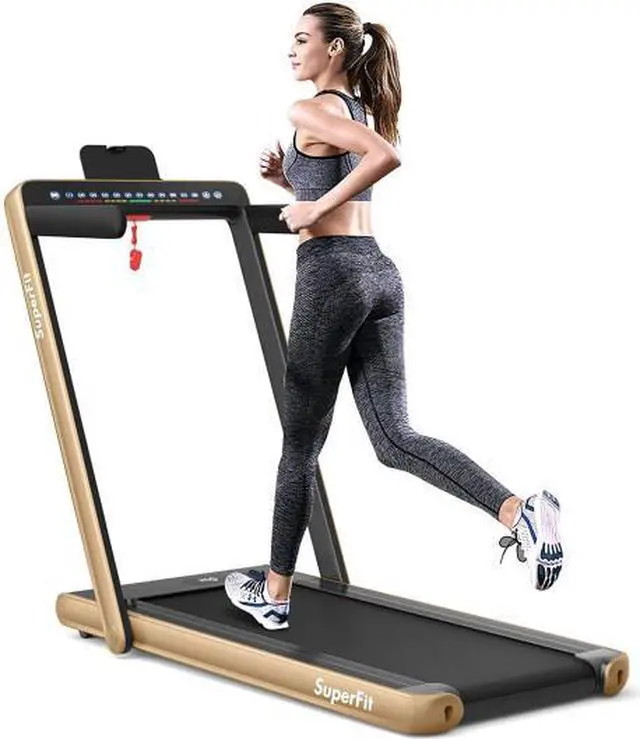 Alt view image 3 of 5 - 2-in-1 Electric Motorized Health and Fitness Folding Treadmill with Dual Display and Speaker-Yellow