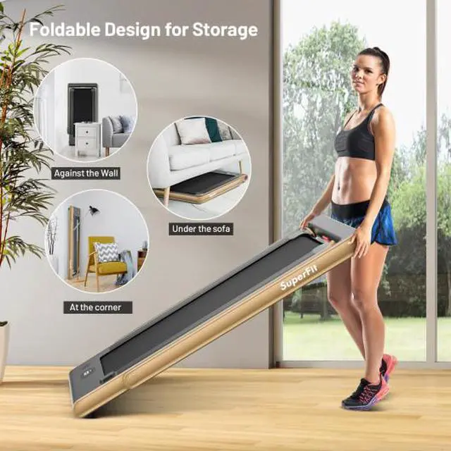 Alt view image 4 of 5 - 2-in-1 Electric Motorized Health and Fitness Folding Treadmill with Dual Display and Speaker-Yellow