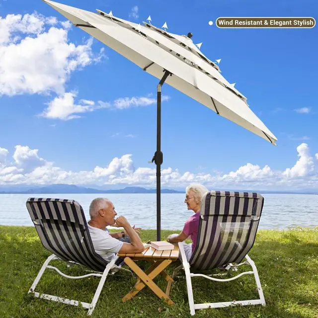 Main image of outdoor furniture  9Ft 3-Tiers Patio Umbrella Beige