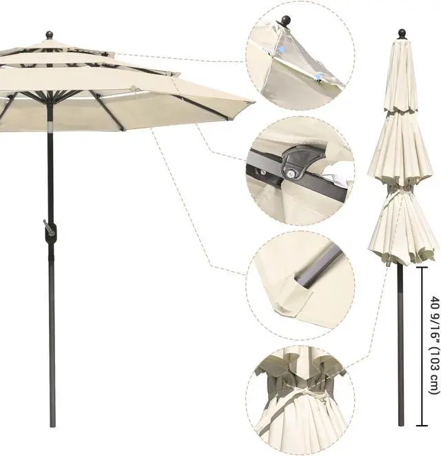 Alt view image 6 of 6 - outdoor furniture  9Ft 3-Tiers Patio Umbrella Beige