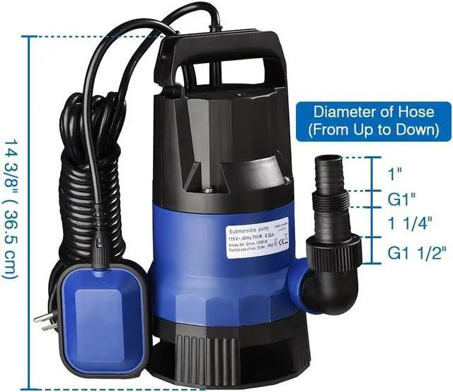 Alt view image 3 of 6 - 750W Submersible Dirty Clean Water Pump