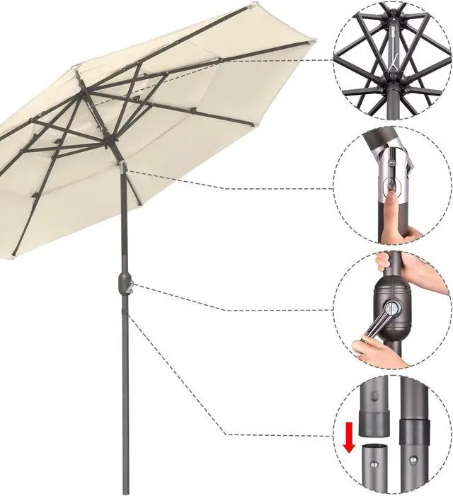 Alt view image 5 of 6 - outdoor furniture  9Ft 3-Tiers Patio Umbrella Beige