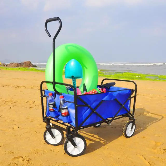 Alt view image 3 of 6 - Outdoor  Folding Wagon Garden , Large Capacity Folding Wagon Garden Shopping Beach Cart ,Heavy Duty Foldable Cart, for Outdoor Activities, Beaches, Parks, Camping (Blue)