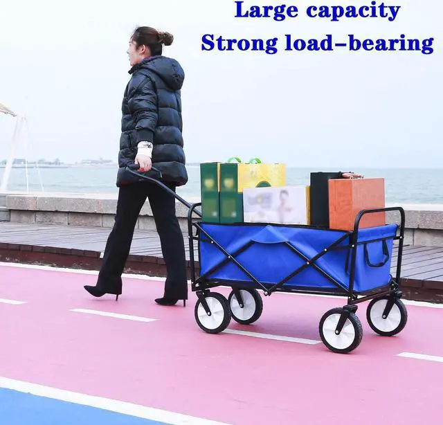 Alt view image 2 of 6 - Outdoor  Folding Wagon Garden , Large Capacity Folding Wagon Garden Shopping Beach Cart ,Heavy Duty Foldable Cart, for Outdoor Activities, Beaches, Parks, Camping (Blue)