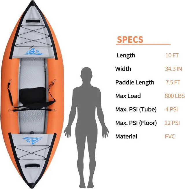 Alt view image 7 of 7 - Inflatable Kayak Set with Paddle & Air Pump, Portable Recreational Touring Kayak Foldable Fishing Touring Kayaks, 1 Person