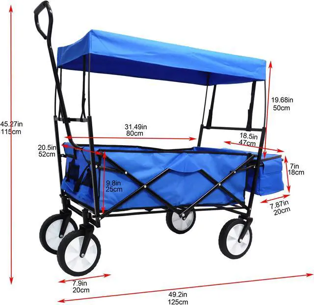 Alt view image 3 of 7 - Garden Shopping Beach Cart folding wagon (Blue)