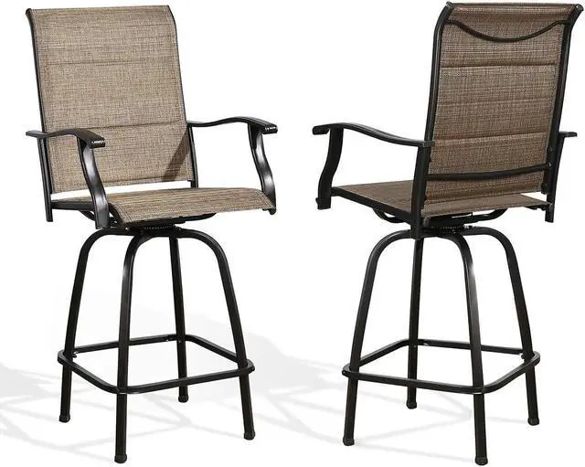 Main image of Outdoor Swivel Bar Stools Patio Sling Bar Chairs Padded with Quick Dry Foam, Set of 2