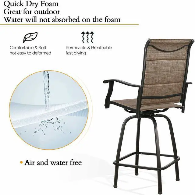 Alt view image 6 of 7 - Outdoor Swivel Bar Stools Patio Sling Bar Chairs Padded with Quick Dry Foam, Set of 2