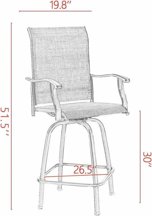 Alt view image 7 of 7 - Outdoor Swivel Bar Stools Patio Sling Bar Chairs Padded with Quick Dry Foam, Set of 2